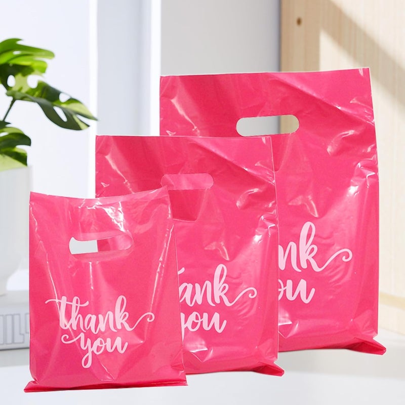Heran 200PCS Thank You Bags for Small Business Pink Retail Bags with Handle, 3 Sizes Plastic Grocery Merchandise Sale Bag for Clothes Boutique Gift, Reusable Goodie Bag Bulk for Store Party Favor Purchase - Image 2